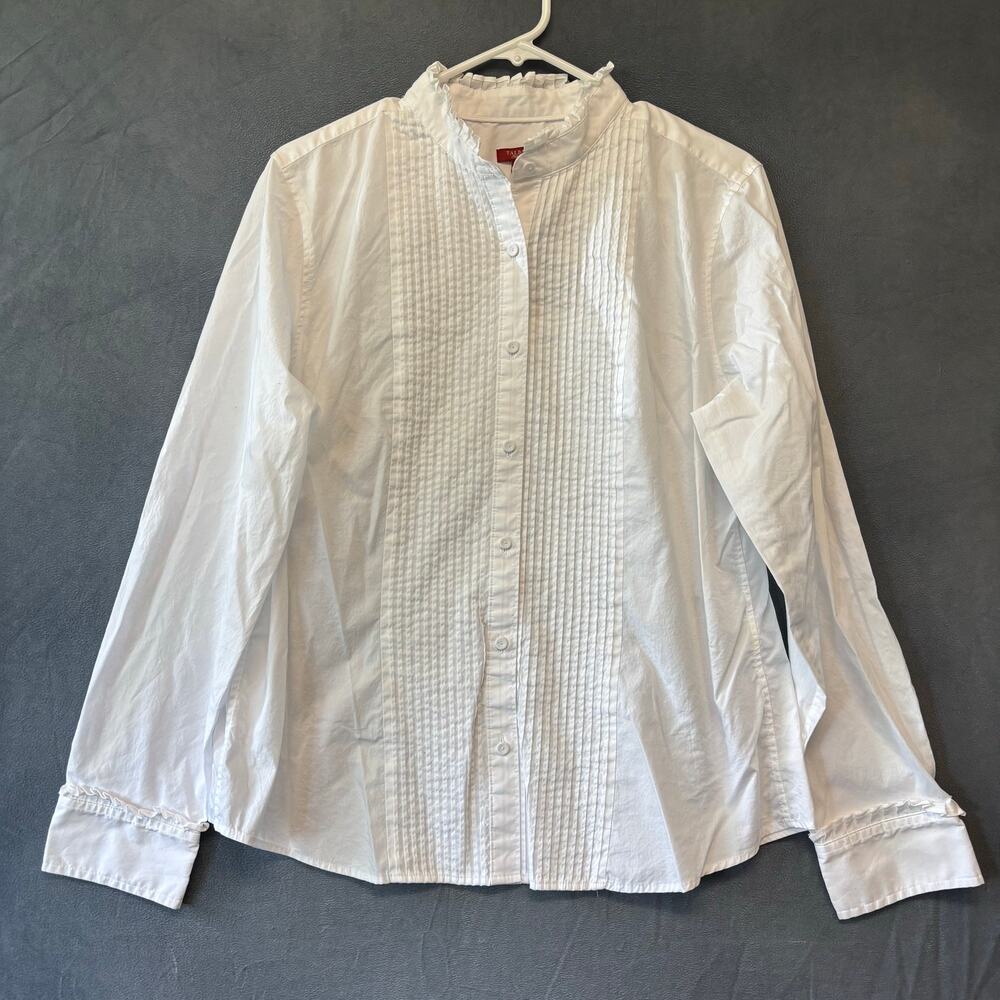 Talbots Haberdashery Blouse Ruffleneck Time Period Button Down Pleated Mockneck